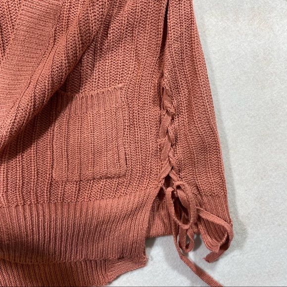 Boho Poof Long Line Open Cardigan Sweater Lace up Sides Long Sleeve Sweater Med - Picture 4 of 10